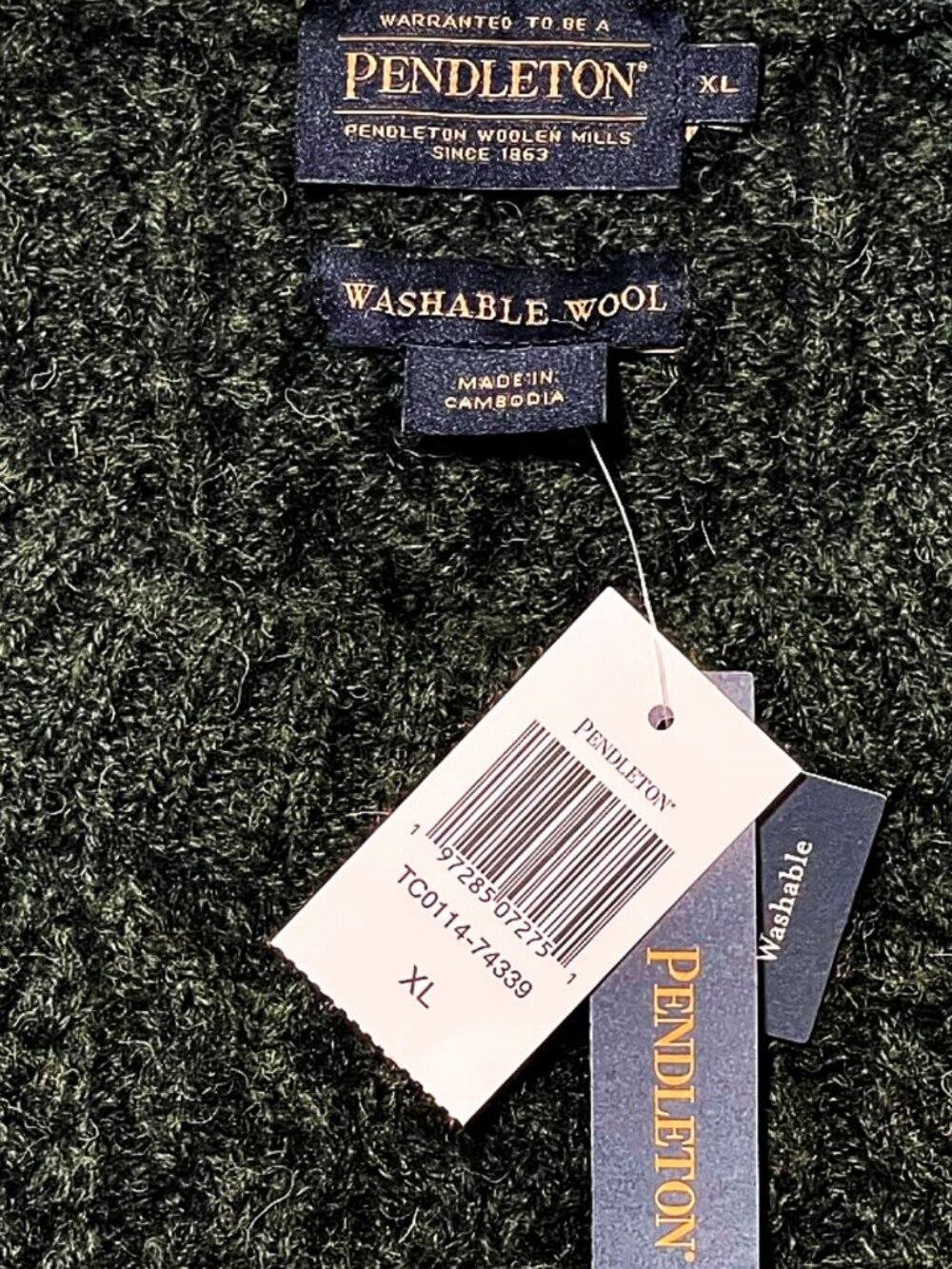 Pendleton Fisherman Wool Cable Knit Sweater Dark Fir Green XL NWT - Picture 5 of 9